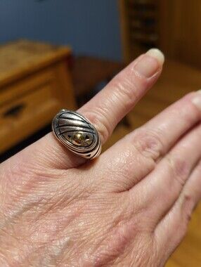 John Atencio Sterling Silver Oval Band Ring with 18k Gold Accent